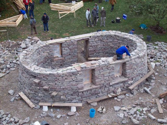 The blackhouse, as seen from the festival cherry picker, just before the rafters begin to be lifted up into position
